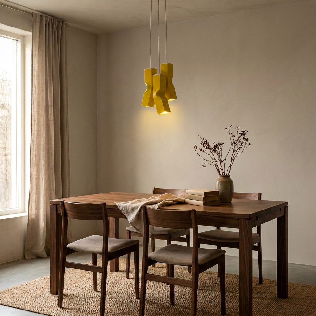 BENDY Pendelleuchten über einem Nussbaum-Esstisch – Lorenz Laurent Home