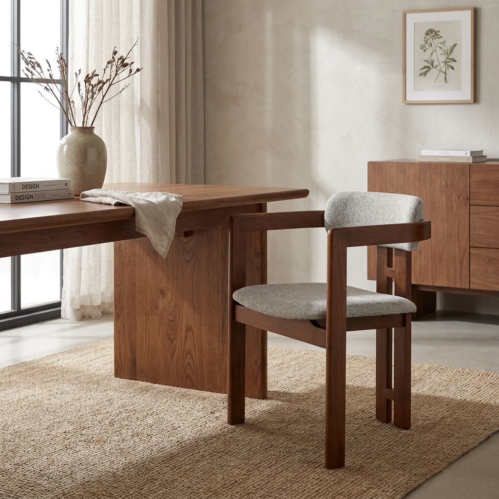 ARVO Holzstuhl in Braun mit Polsterelementen für Esstisch und Arbeitsplatz – Lorenz Laurent Home