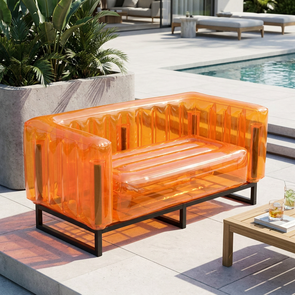 ARVO Sofa in Crystal Orange aus pflegeleichtem TPU für Terrasse und Balkon – Lorenz Laurent Home