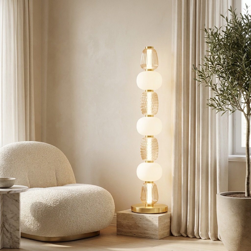 AUREL Stehleuchte aus Glas und Metall in Gold, schlank mit Ø 25 cm – Lorenz Laurent Home
