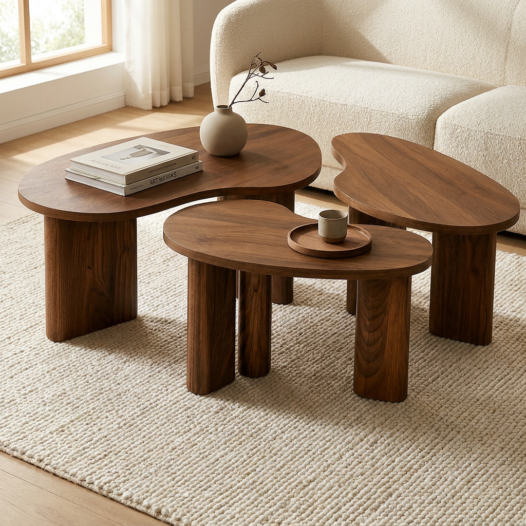 CHARLIE Couchtisch-Set mit asymmetrischen Platten, einzeln oder als Ensemble vor dem Sofa – Lorenz Laurent Home