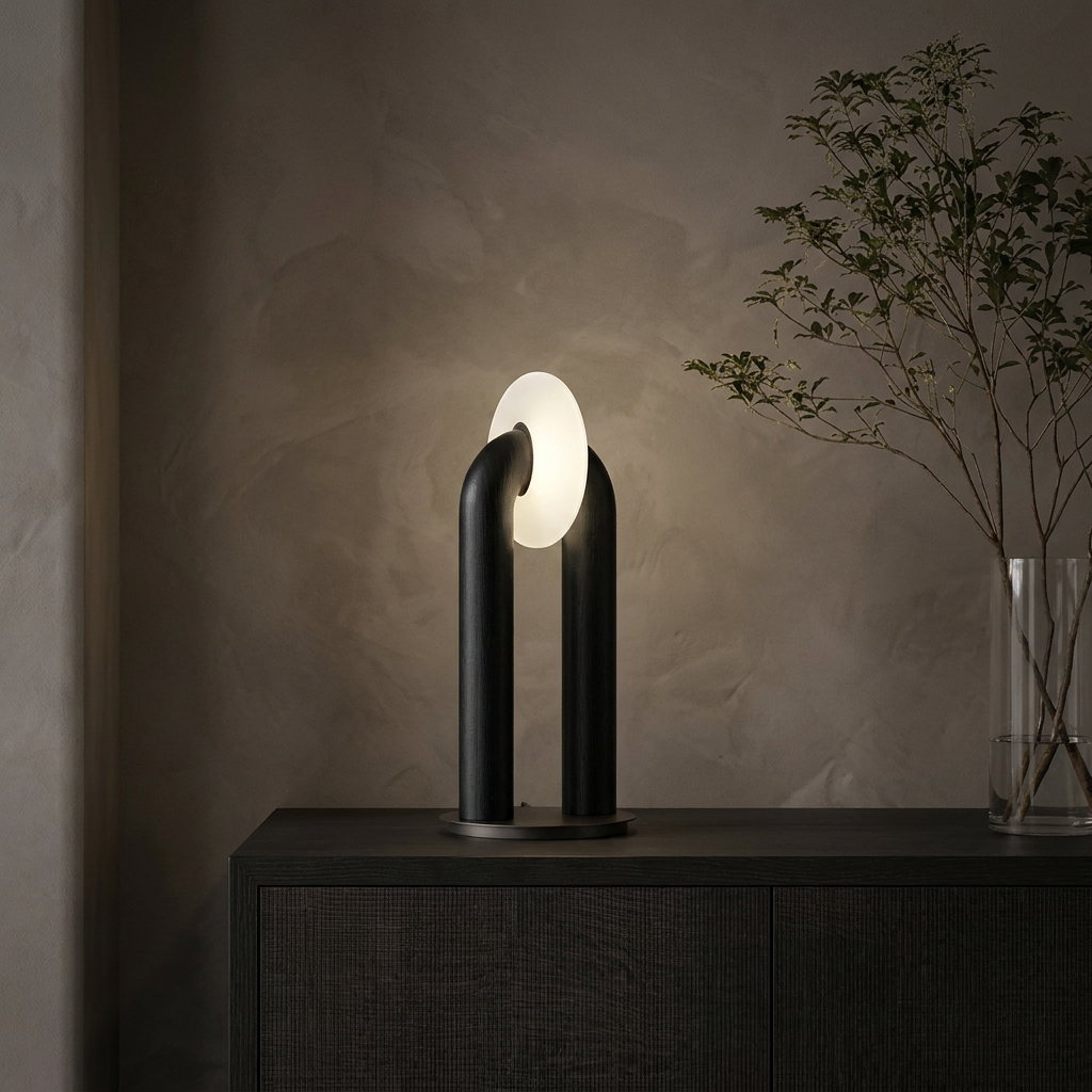 ESRA Tischlampe mit Acrylschirm auf massivem Holzkörper, 45 cm hoch und 20 cm lang – Lorenz Laurent Home