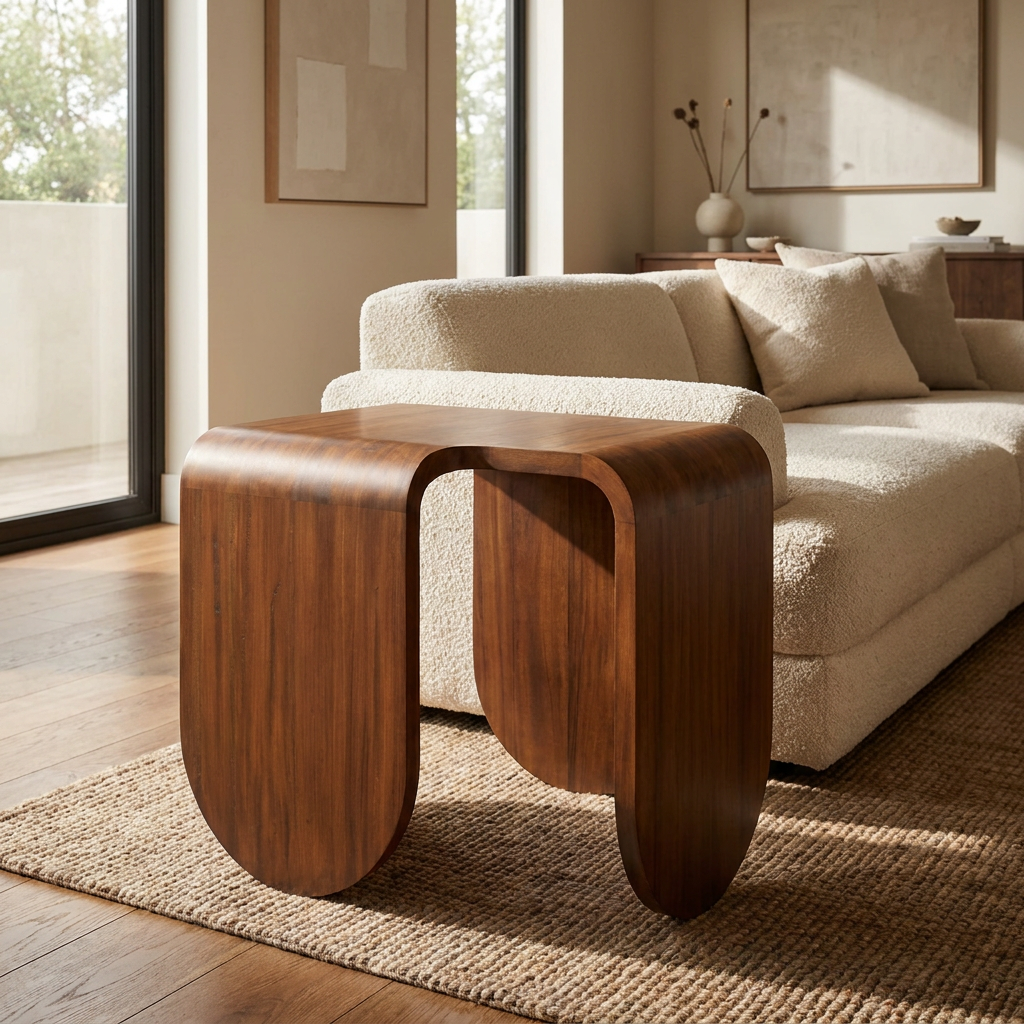 VAREN Tisch aus Mahagoni mit warmem Walnussfurnier, 61 cm hoch, für Sofa und Sessel – Lorenz Laurent Home