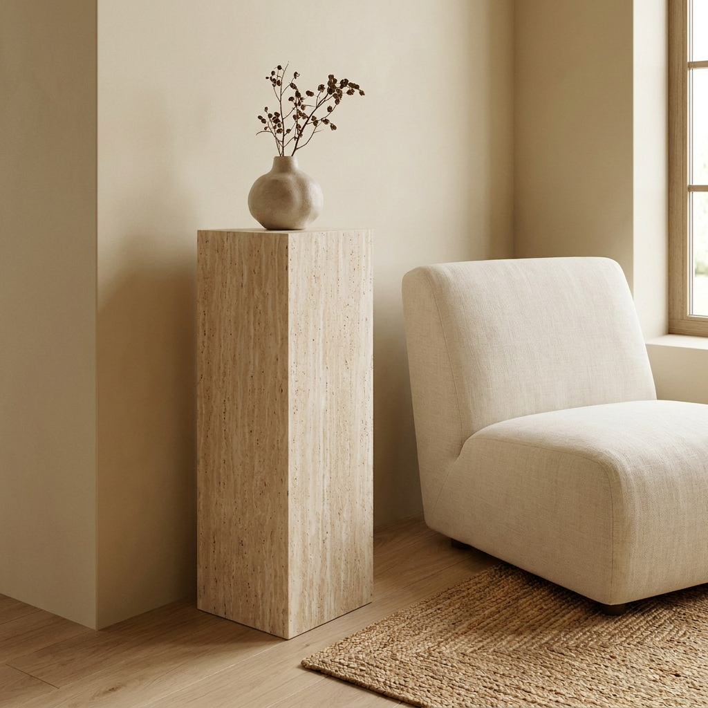 MAXIME schmaler Beistelltisch in Beige, 70 cm hoch, für Sofa und Sessel – Lorenz Laurent Home