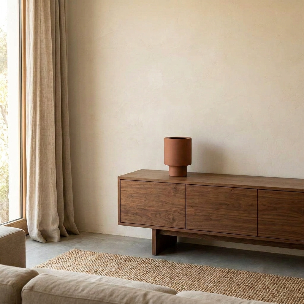 ODA Vase auf einem Nussbaum-Sideboard – Lorenz Laurent Home