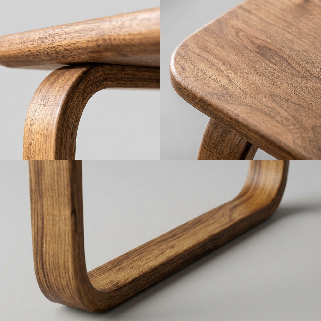 Lorenz Laurent – ANSA Couchtisch im Detail, Beinansatz, Plattenkante und Biegung der Kufe
