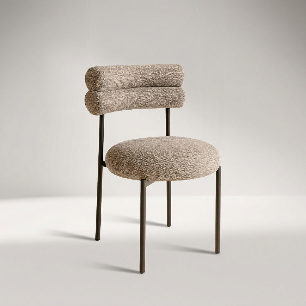 Lorenz Laurent – CACAO Stuhl-Set aus greigem Tweedstoff mit dunklem Metallgestell