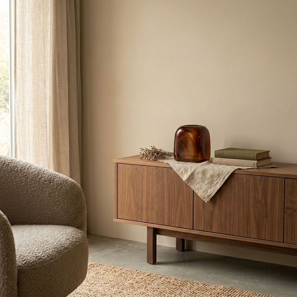 COPAL Vase auf einem Nussbaum-Sideboard – Lorenz Laurent Home