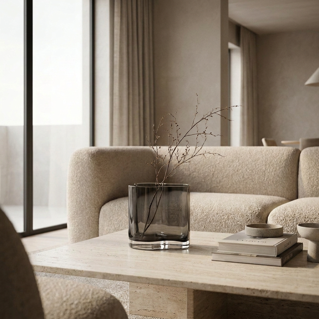 CORAL Vase in Grau aus dickwandigem Glas, kleines Format mit 12 x 13 x 13 cm – Lorenz Laurent Home