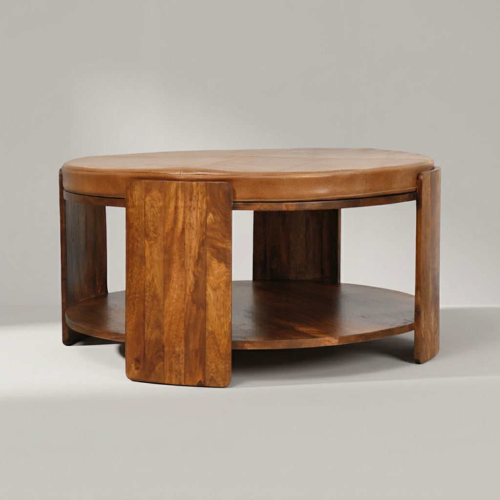 Lorenz Laurent – CUOIO Couchtisch aus Mangoholz mit gepolsterter Lederplatte