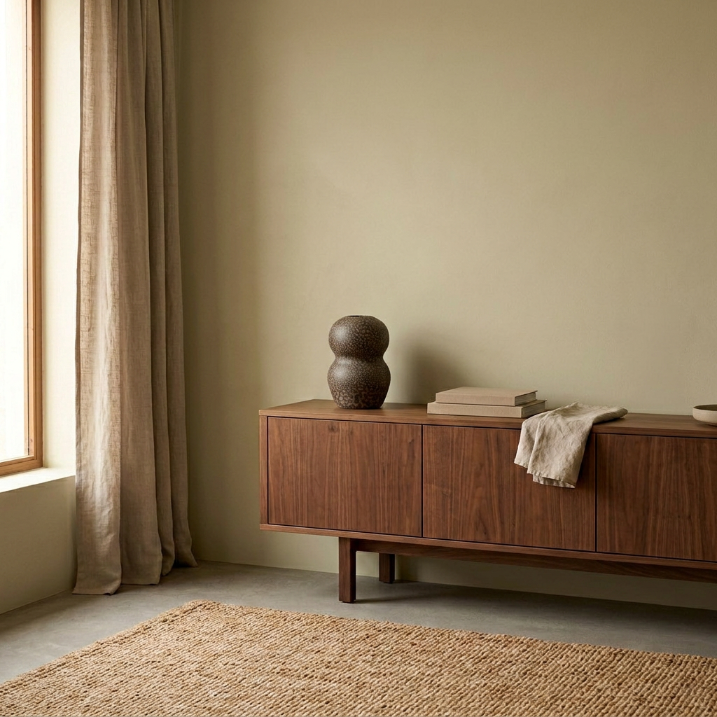 FORNO Vase auf einem Nussbaum-Sideboard – Lorenz Laurent Home