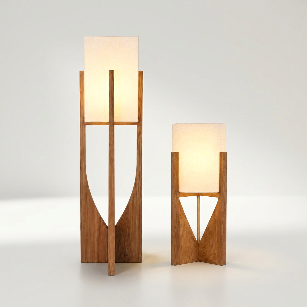 AKIRO Lampe aus Bambus und Holz in Walnussfarbe mit poliertem Chrom, 53 oder 82 cm hoch – Lorenz Laurent Home
