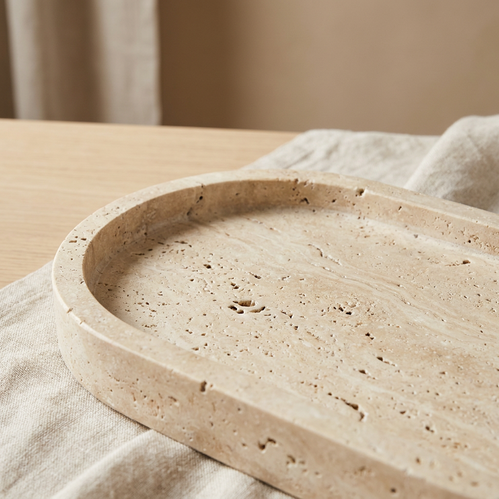 ALVA Travertin-Servierset in warmen, neutralen Tönen mit Schalen bis Ø 24 cm – Lorenz Laurent Home