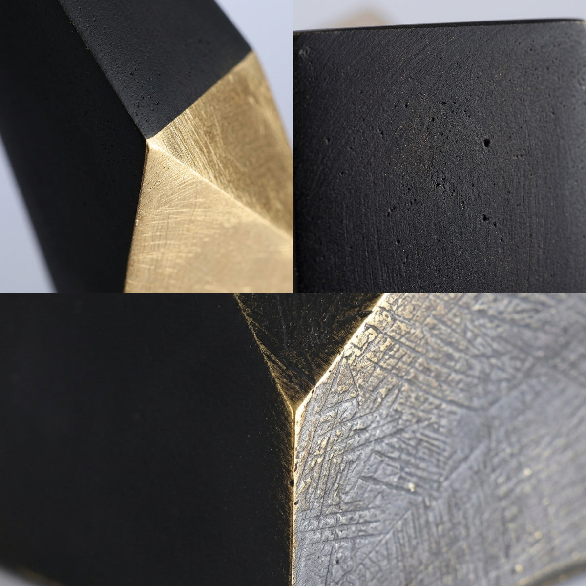 Materialdetails der APEX Skulptur mit Blattgoldkante und mattschwarzer Harzoberfläche – Lorenz Laurent Home