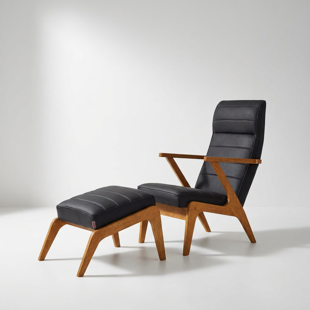 APOLLO Loungesessel mit Lederbezug in Schwarz oder Cognac und Holzarmlehnen, 83 x 62 x 93 cm – Lorenz Laurent Home
