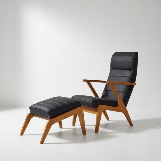 APOLLO Loungesessel mit Lederbezug in Schwarz oder Cognac und Holzarmlehnen, 83 x 62 x 93 cm – Lorenz Laurent Home