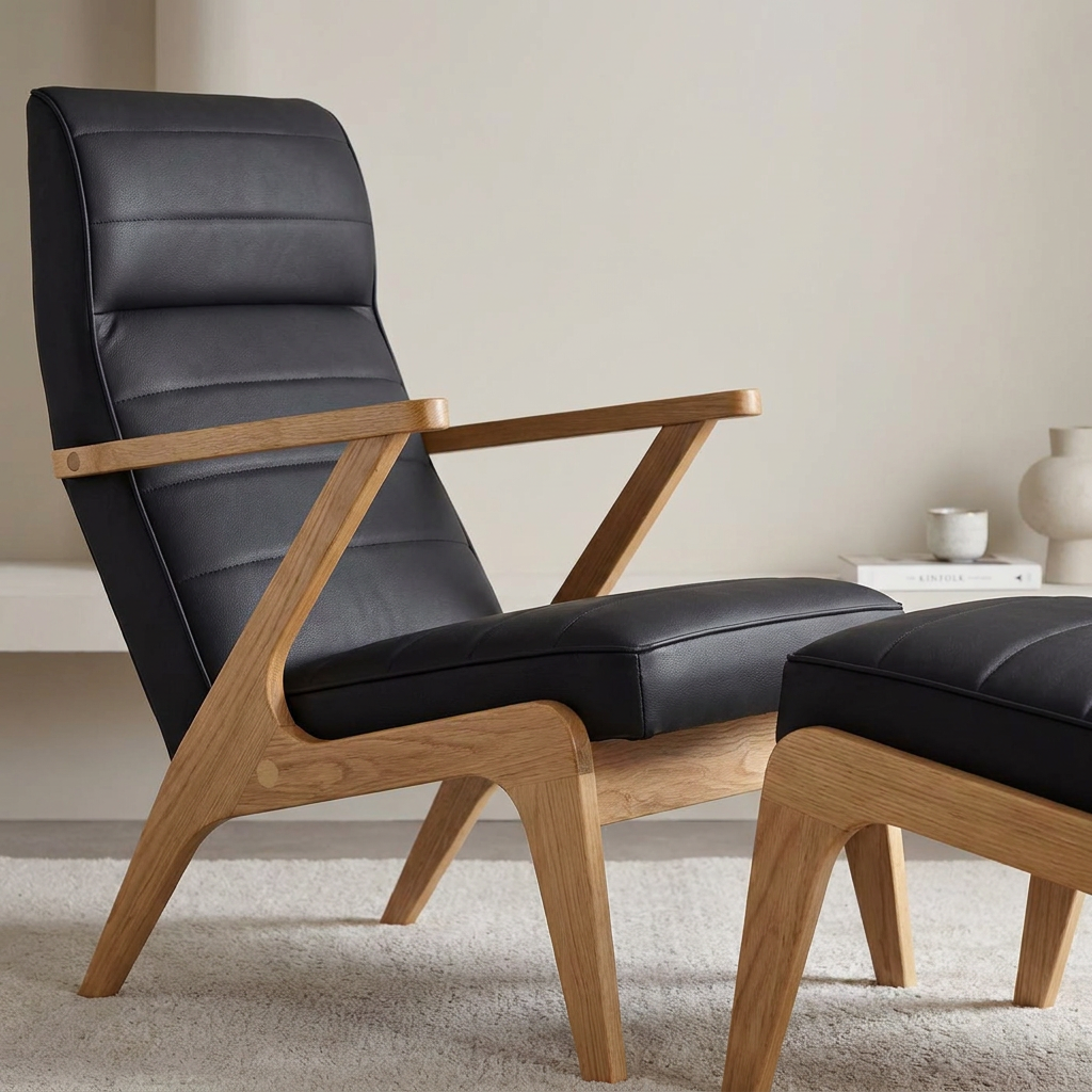 APOLLO Loungesessel in Schwarz mit Gummigurtpolsterung in der Rückenlehne, 93 cm hoch – Lorenz Laurent Home