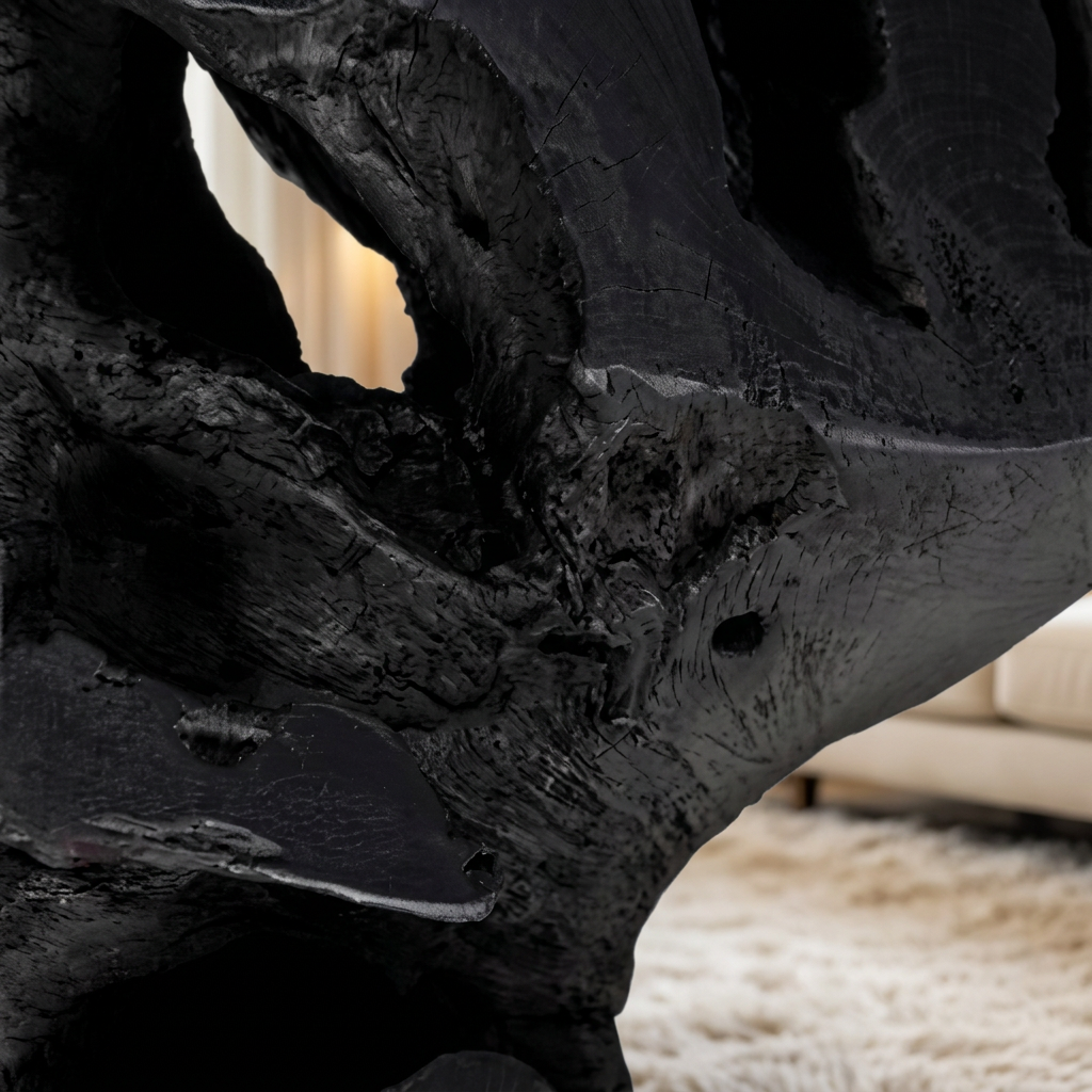 ARBOR Couchtisch aus massiver Teakwurzel in Natur oder Schwarz mit unregelmäßiger Form – Lorenz Laurent Home