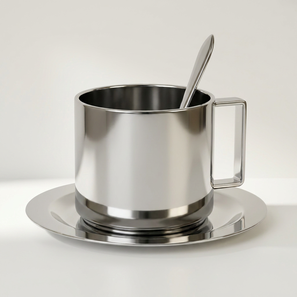 ARLO Kaffeetassenset aus poliertem Edelstahl mit Thermobecher, 14 x 14 x 8 cm – Lorenz Laurent Home