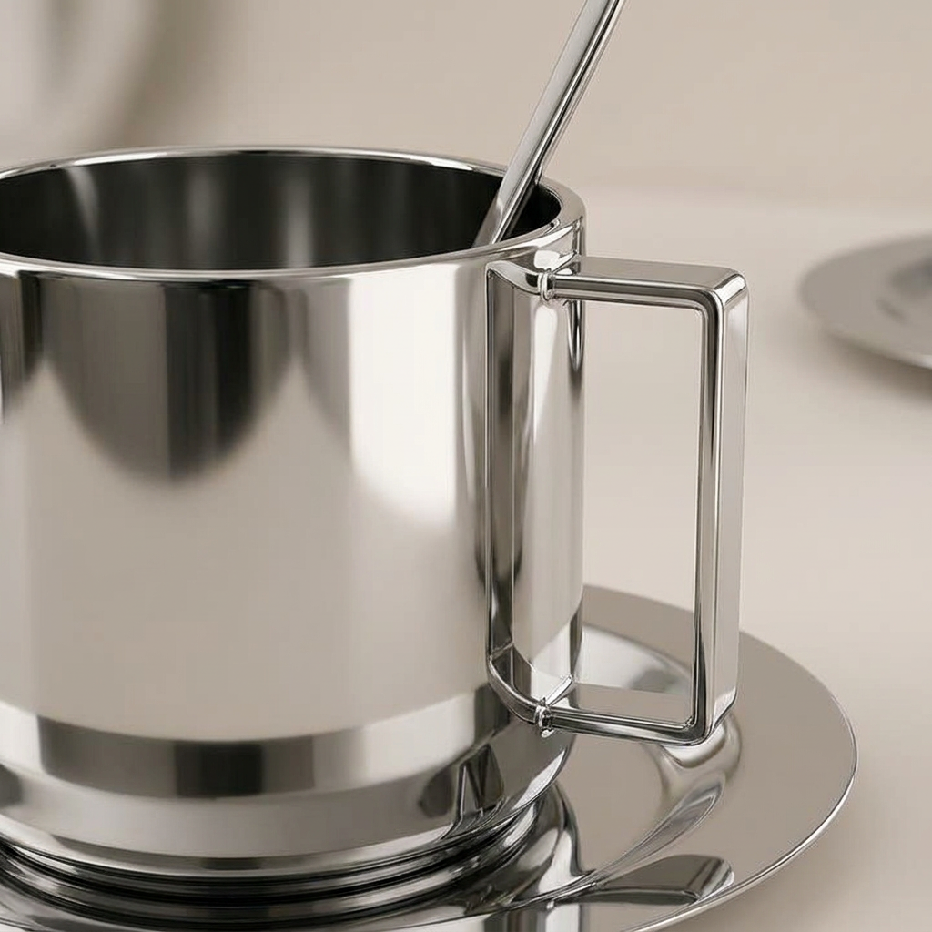 ARLO Kaffeetassenset aus Edelstahl mit Thermobecher, Untertasse und Löffel – Lorenz Laurent Home