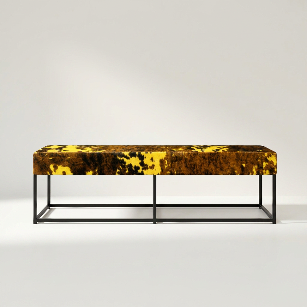 AUREL Lederbank mit Sitzfläche aus gelbem Normandie-Rindsleder und schwarzem Metallgestell – Lorenz Laurent Home