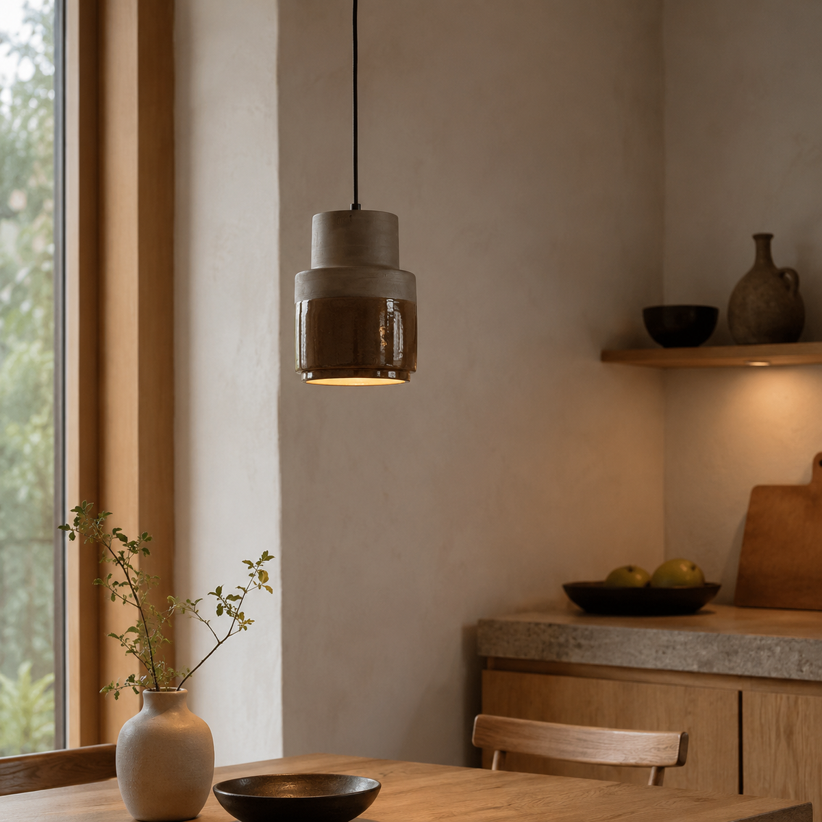 BANZAI Pendelleuchte handgemacht mit texturierter Glasur in Dunkelbraun – Lorenz Laurent Home
