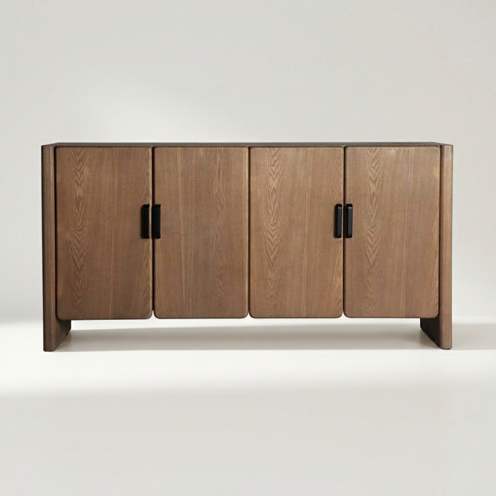 BUSK Sideboard aus Eschenholz in Hellbraun mit schwarzen Griffen, 160 x 40 x 80 cm – Lorenz Laurent Home