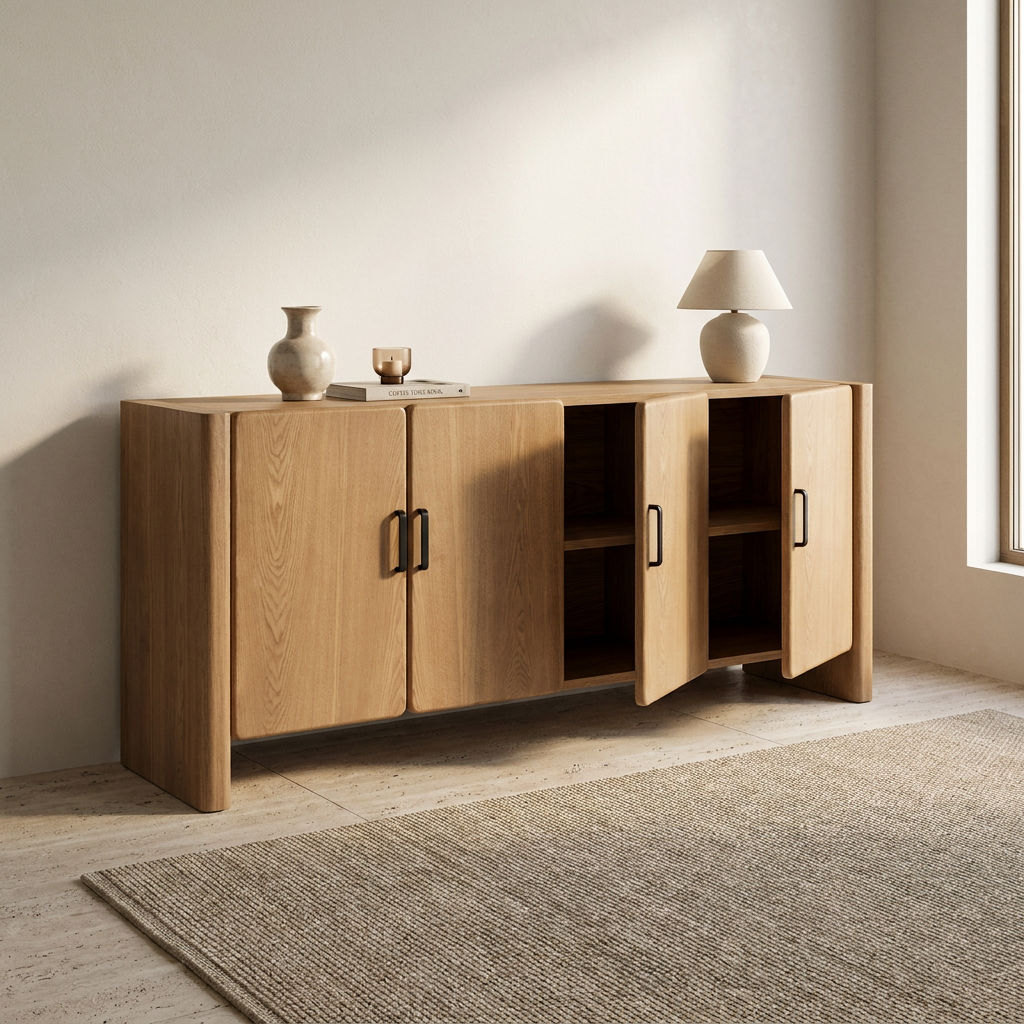 BUSK Sideboard aus heller Esche mit Stauraum hinter geschlossenen Fronten, 160 cm breit – Lorenz Laurent Home