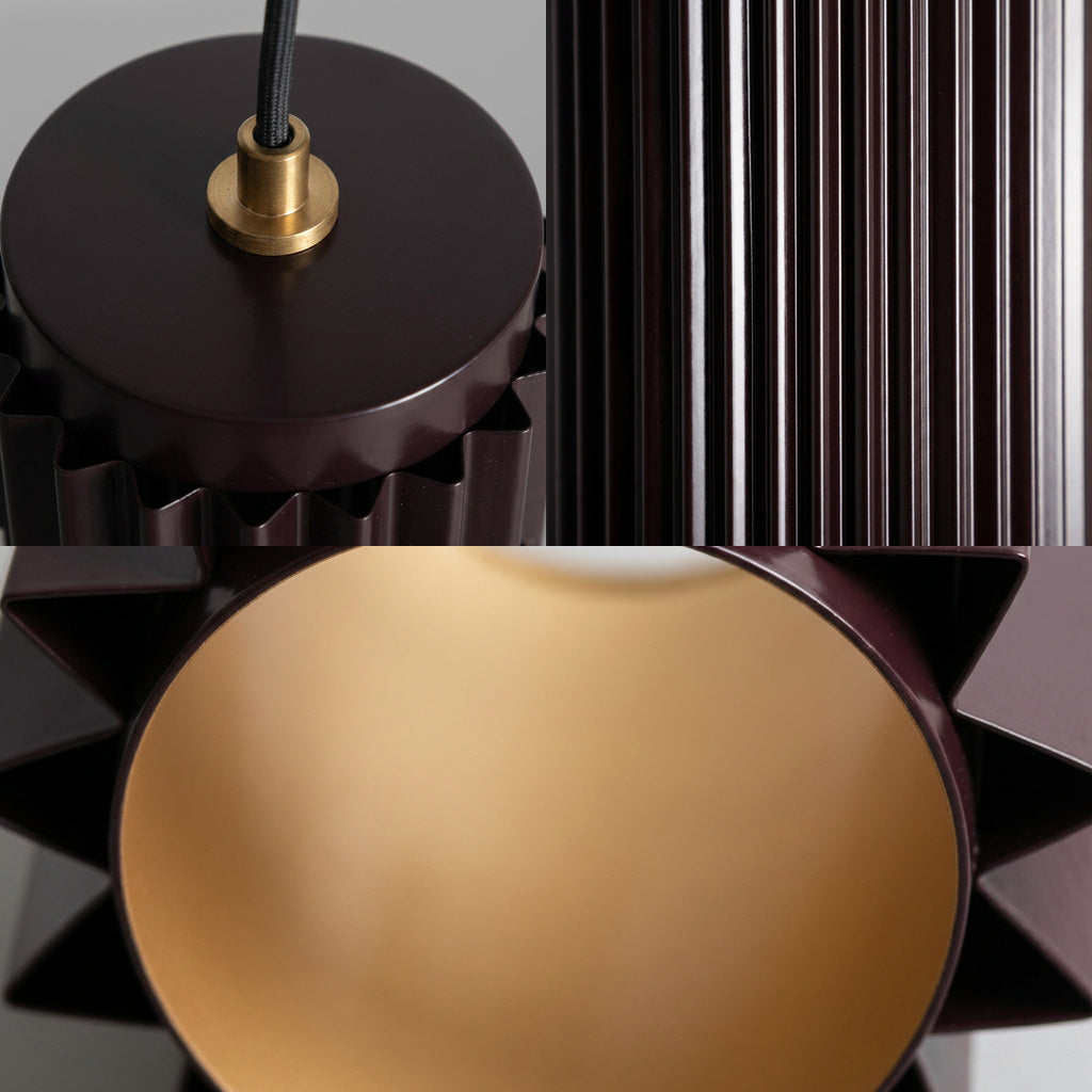 CANNA Pendelleuchte im Detail, Messingtülle, Lamellen und goldfarbener Innenreflektor – Lorenz Laurent Home