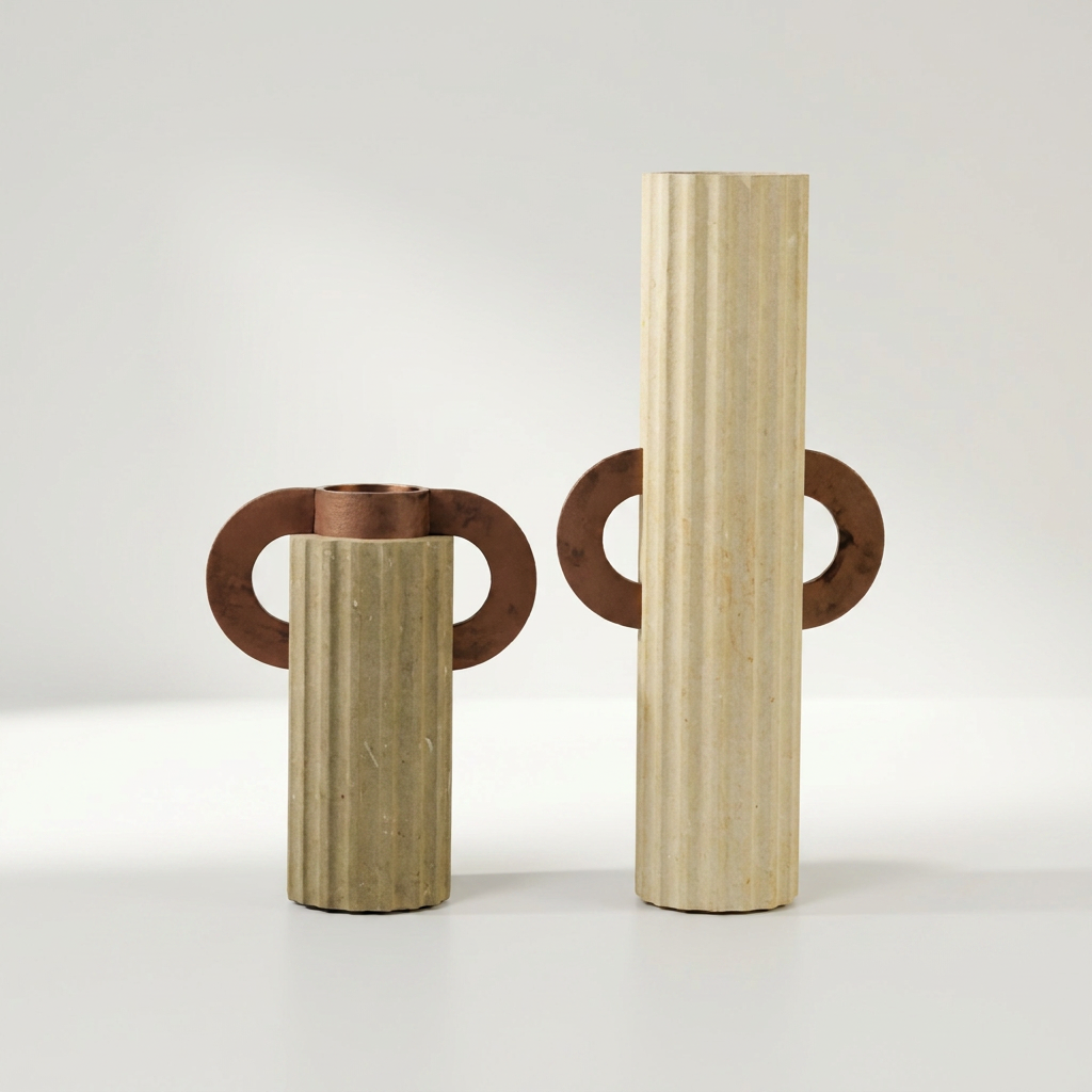 CAVA Vase aus Lecce-Stein und geätztem Eisen aus der COLUMNS-Kollektion – Lorenz Laurent Home