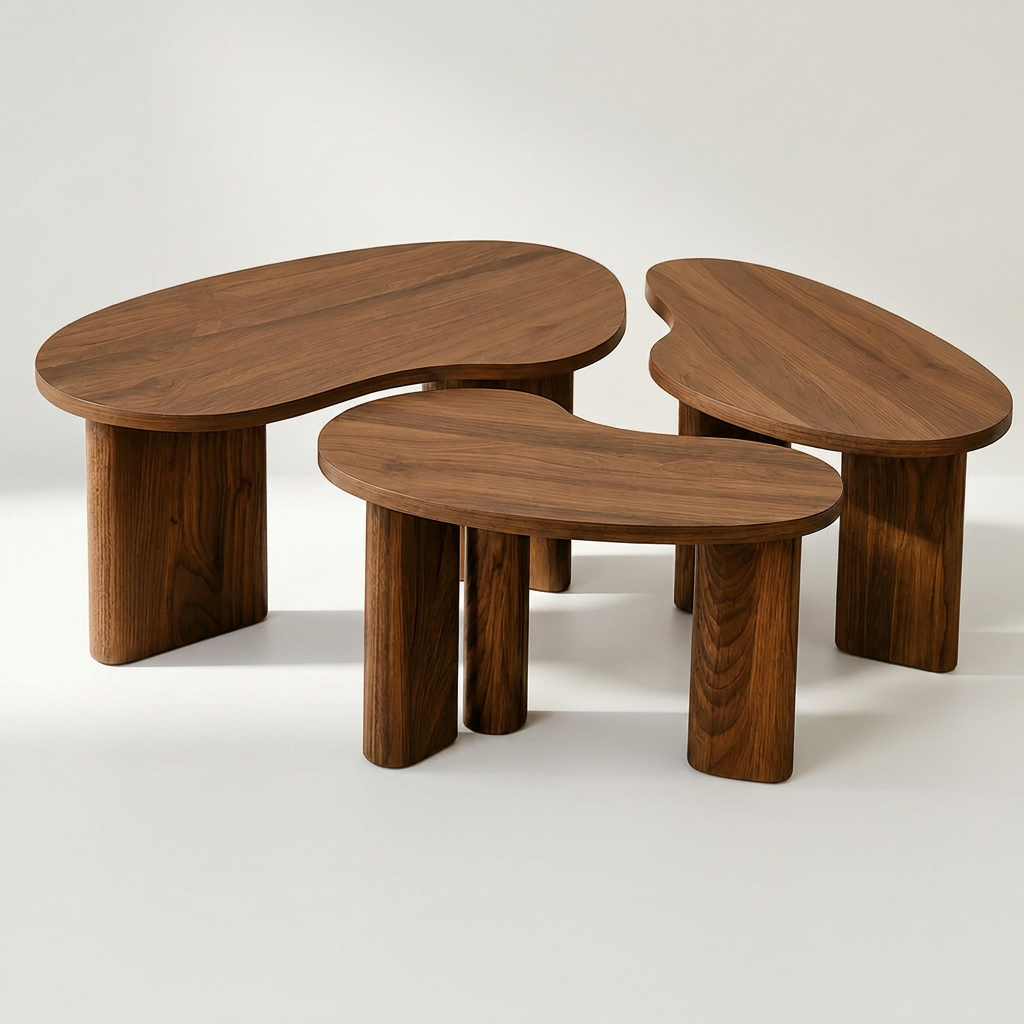 CHARLIE Couchtisch-Set aus drei Tischen in Nussbaum-Optik, 50 x 29 bis 87 x 51 cm – Lorenz Laurent Home