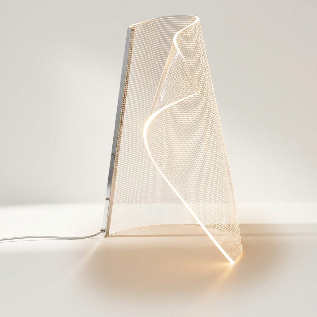 CIRA Tischlampe aus transluzentem Acryl mit Chrom-Aluminium-Leiste, 30 x 44 cm – Lorenz Laurent Home