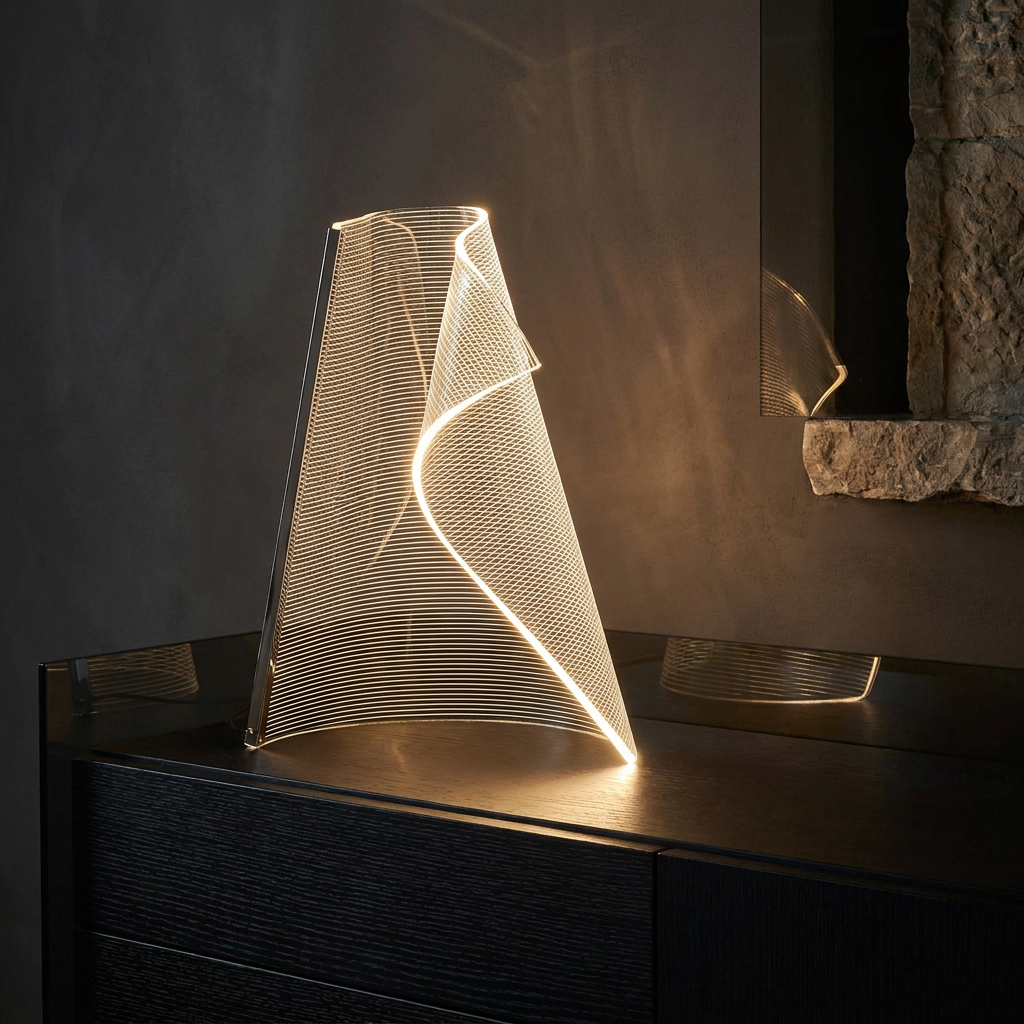 CIRA Tischlampe aus Acryl und Chrom aus Spanien für Sideboard, Nachttisch und Schreibtisch – Lorenz Laurent Home