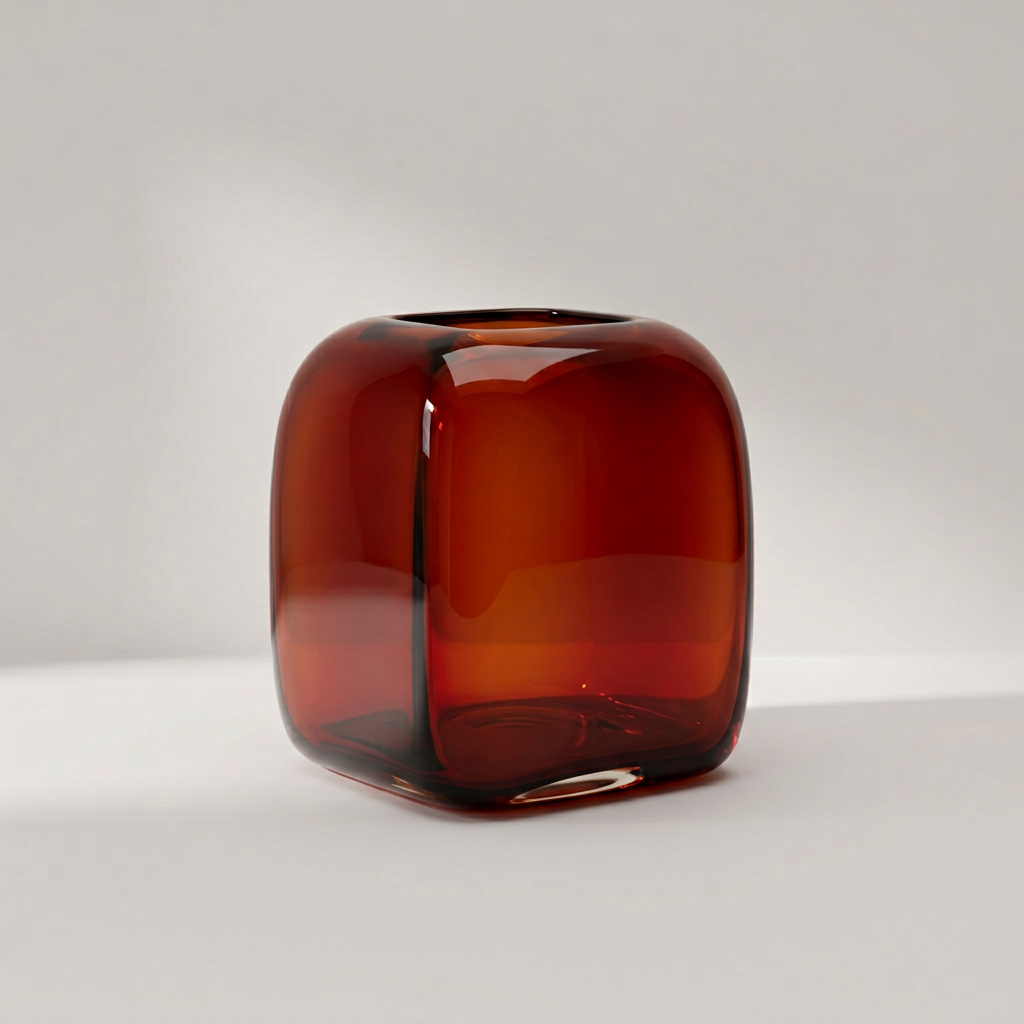 COPAL Vase aus mundgeblasenem Glas in gebranntem Bernstein mit Würfelform – Lorenz Laurent Home