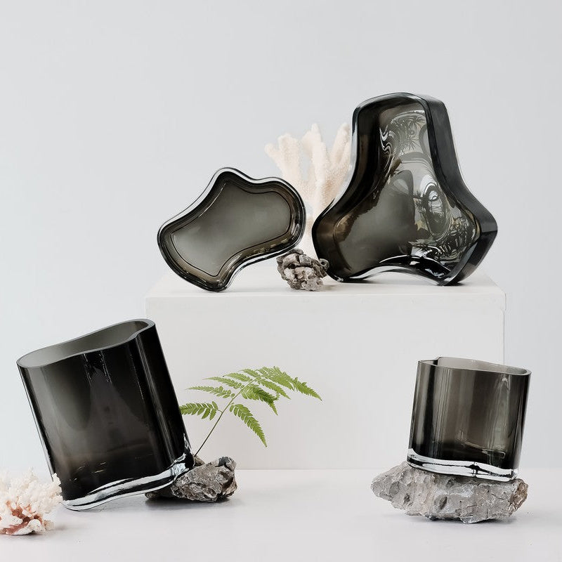 CORAL Dekoschale aus grauem Glas, koralleninspiriert, 8,5 cm hoch als Obstschale – Lorenz Laurent Home