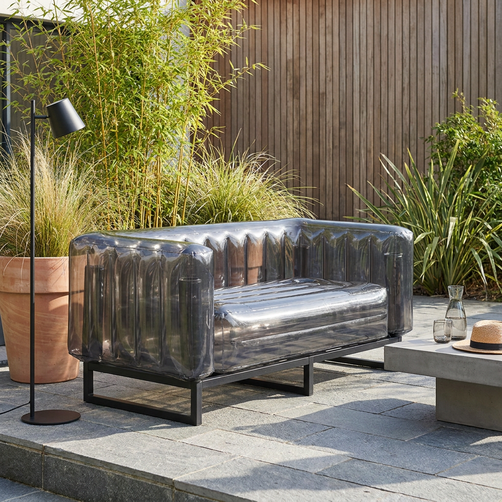 CRYSTAL Sofa in Schwarz aus pflegeleichtem TPU EKO für Terrasse und Wohnraum – Lorenz Laurent Home