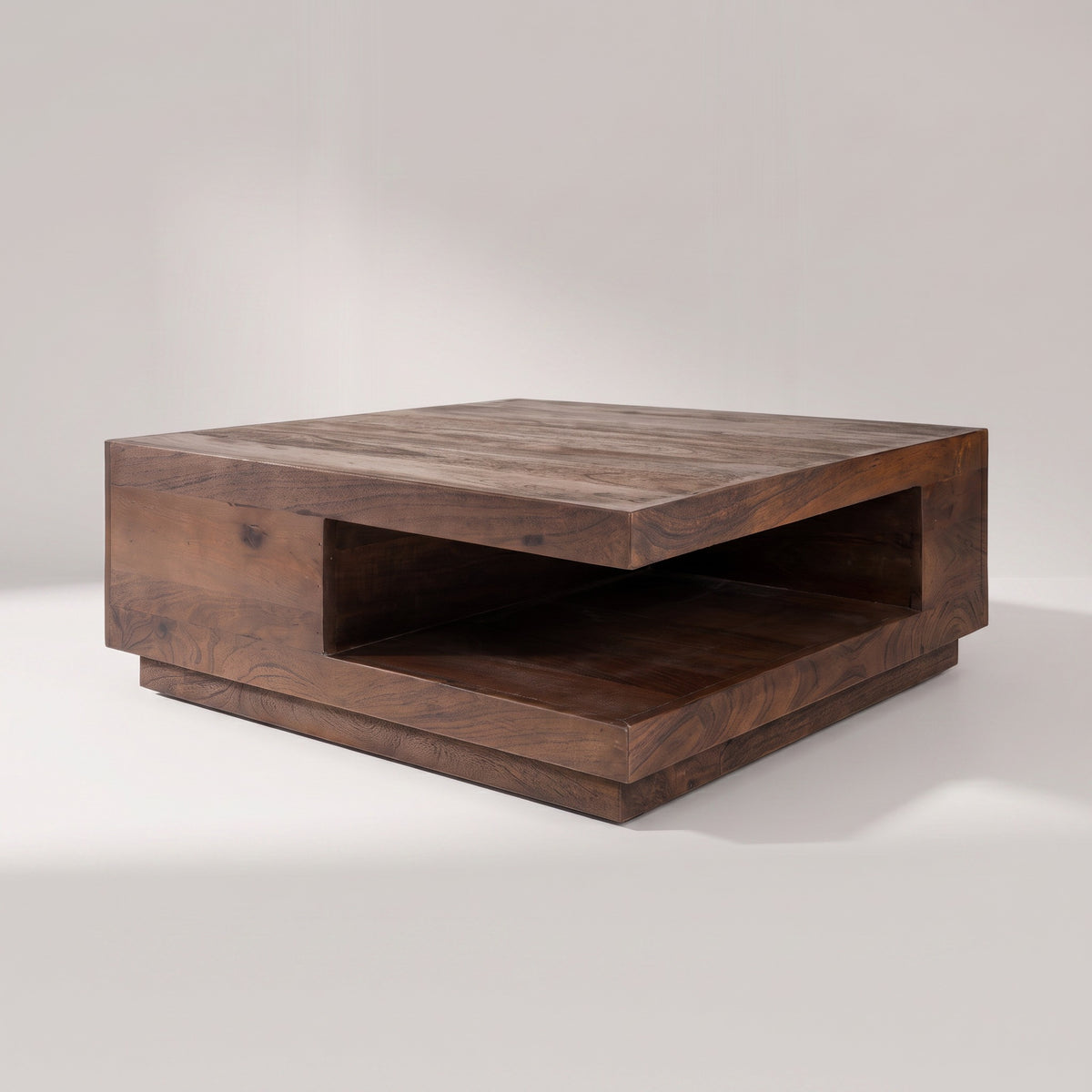 DOLMEN Couchtisch aus Mangoholz in Espresso mit offenem Fach und Sockel – Lorenz Laurent Home