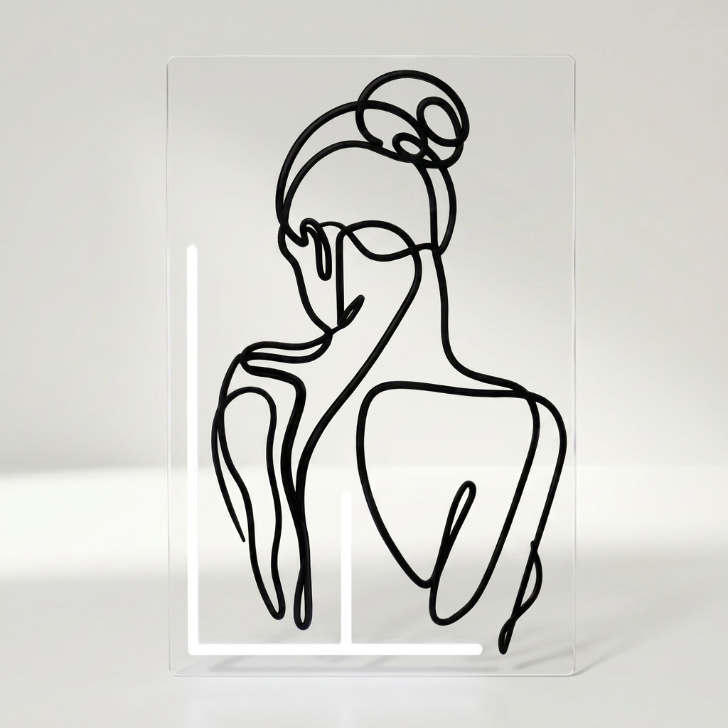 ELARA LED-Wandbild mit abstrakter Körperkontur auf transparentem Acryl, 40 bis 110 cm – Lorenz Laurent Home