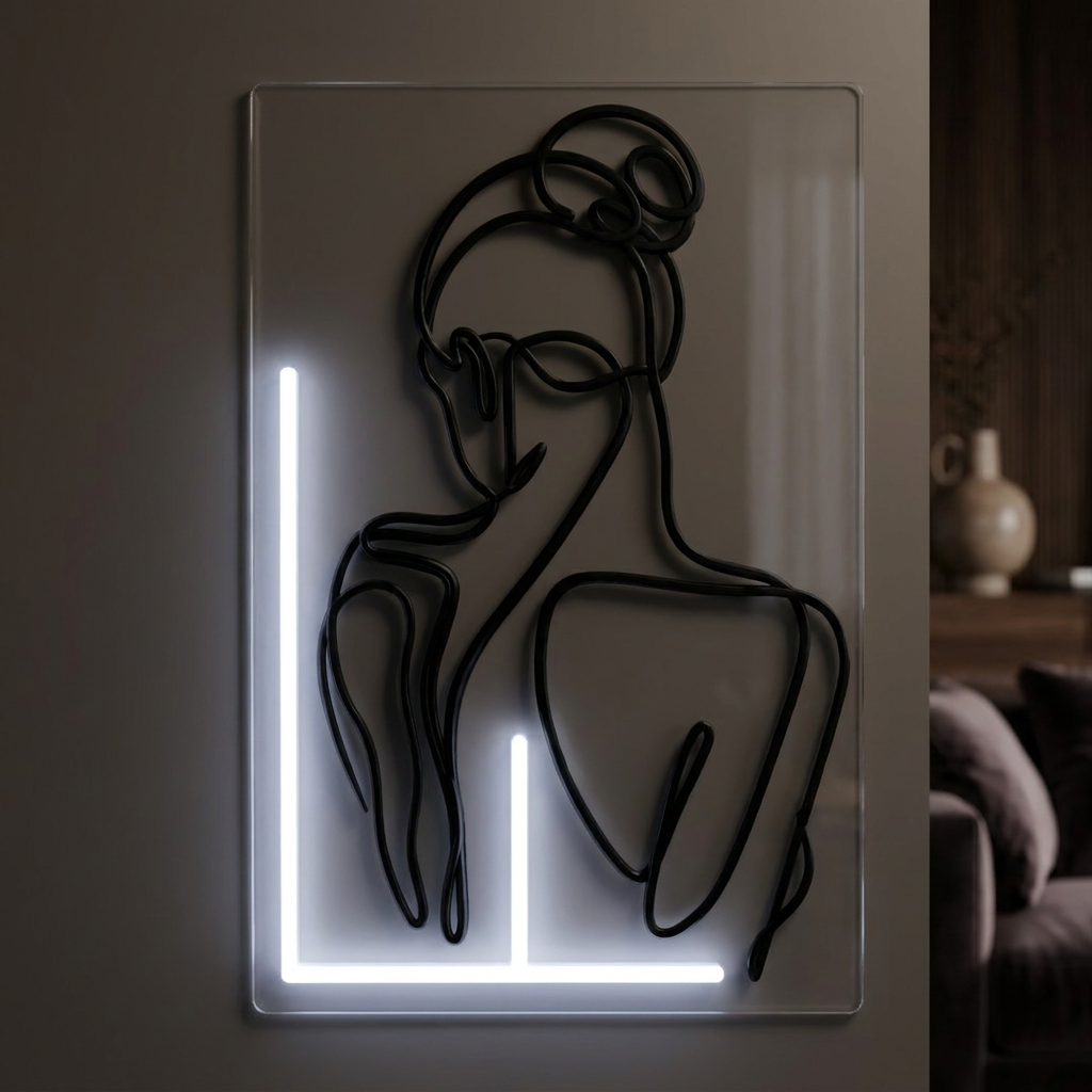 ELARA LED-Wandbild mit femininem Linienmotiv, groß bis 110 cm, dimmbar – Lorenz Laurent Home