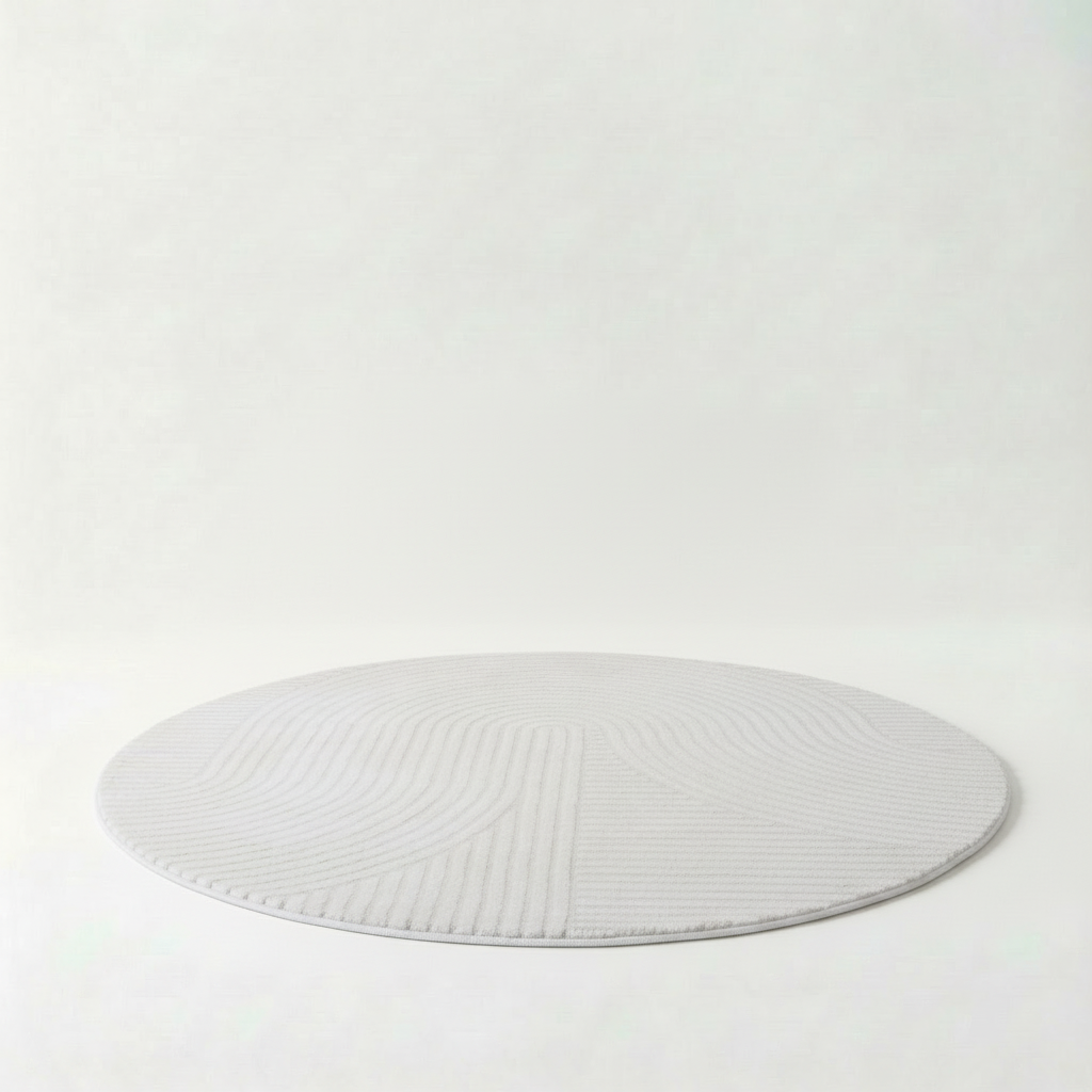 ELLA Rundteppich in Soft White und Creme mit feinem Linienmuster, Ø 200 cm – Lorenz Laurent Home