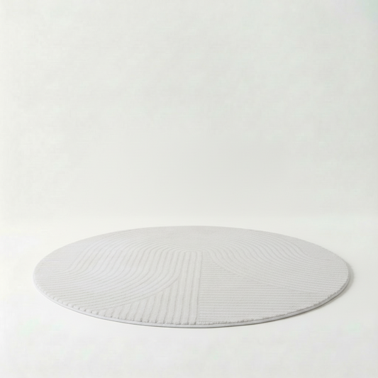 ELLA Rundteppich in Soft White und Creme mit feinem Linienmuster, Ø 200 cm – Lorenz Laurent Home