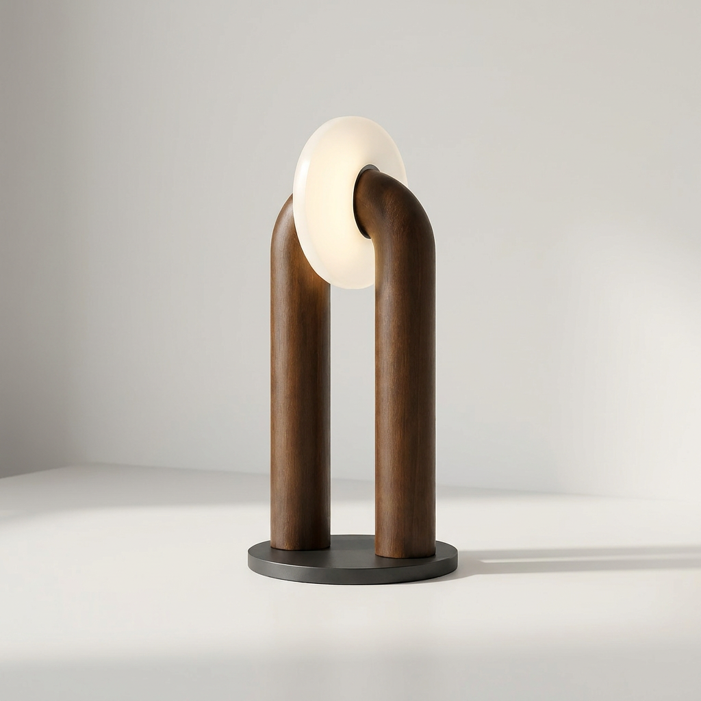 ESRA Tischlampe aus massivem Eschenholz mit Acrylschirm, 45 cm hoch, in Schwarz oder Braun – Lorenz Laurent Home