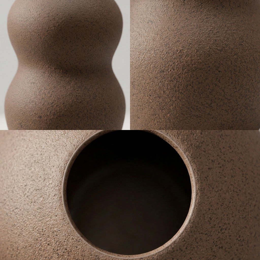 FORNO Vase im Detail, Taille, gesprenkelte Steinzeugoberfläche und Öffnung – Lorenz Laurent Home