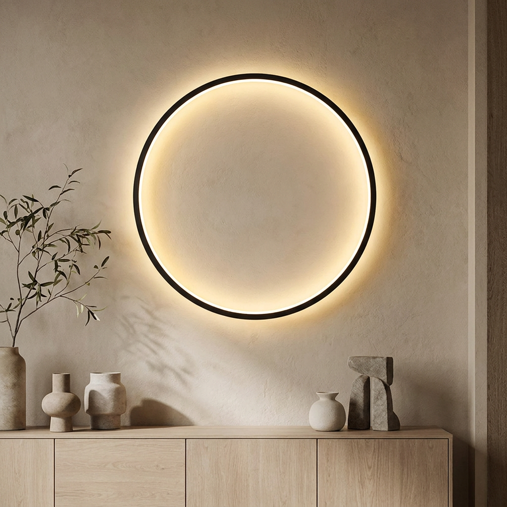 HALO Wandleuchte mit großem LED-Leuchtring für Wohnzimmer, Schlafzimmer und Flur – Lorenz Laurent Home