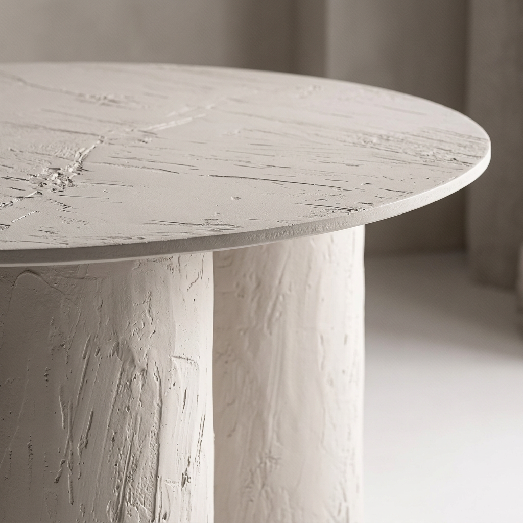 INHA runder Esstisch aus robustem Mangoholz mit heller Off-white-Oberfläche, 76 cm hoch – Lorenz Laurent Home