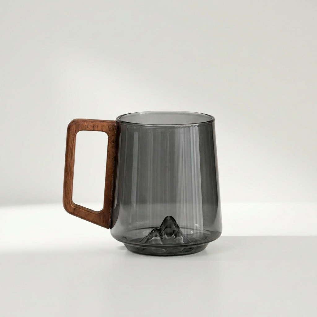 KŌ Glasbecher aus Borosilikatglas mit Holzgriff, 500 ml und 10 cm hoch – Lorenz Laurent Home
