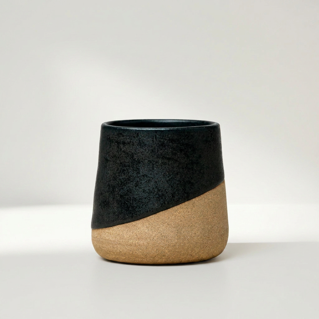 KORA Tasse aus Keramik in Mattschwarz und Erdbraun, 7 x 7 x 7 cm – Lorenz Laurent Home