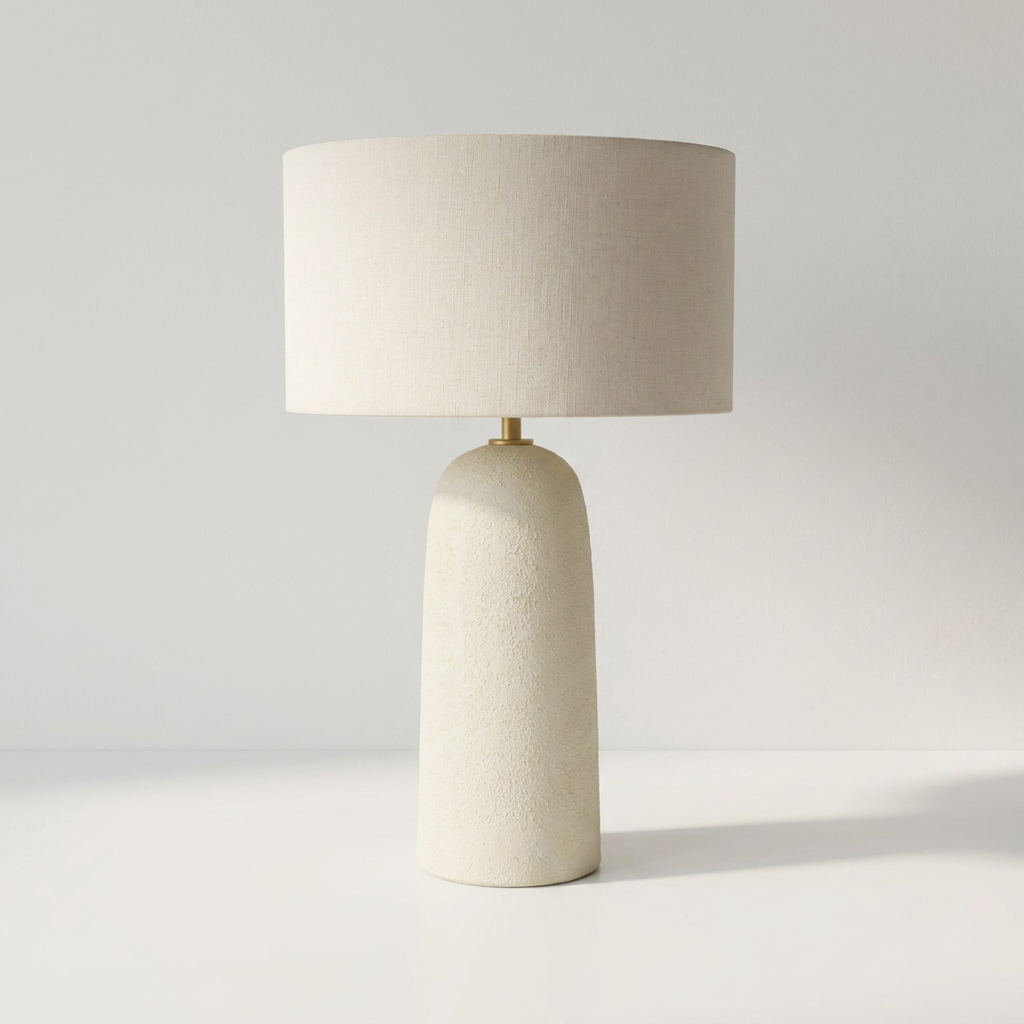 LINA Tischlampe aus Keramik mit heller Gipsbeschichtung, matt, 12 x 12 x 30 cm – Lorenz Laurent Home