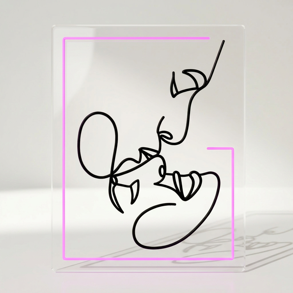 LINEA Neon-Wandbild mit abstraktem Paarmotiv auf transparentem Acryl, 40 bis 110 cm – Lorenz Laurent Home