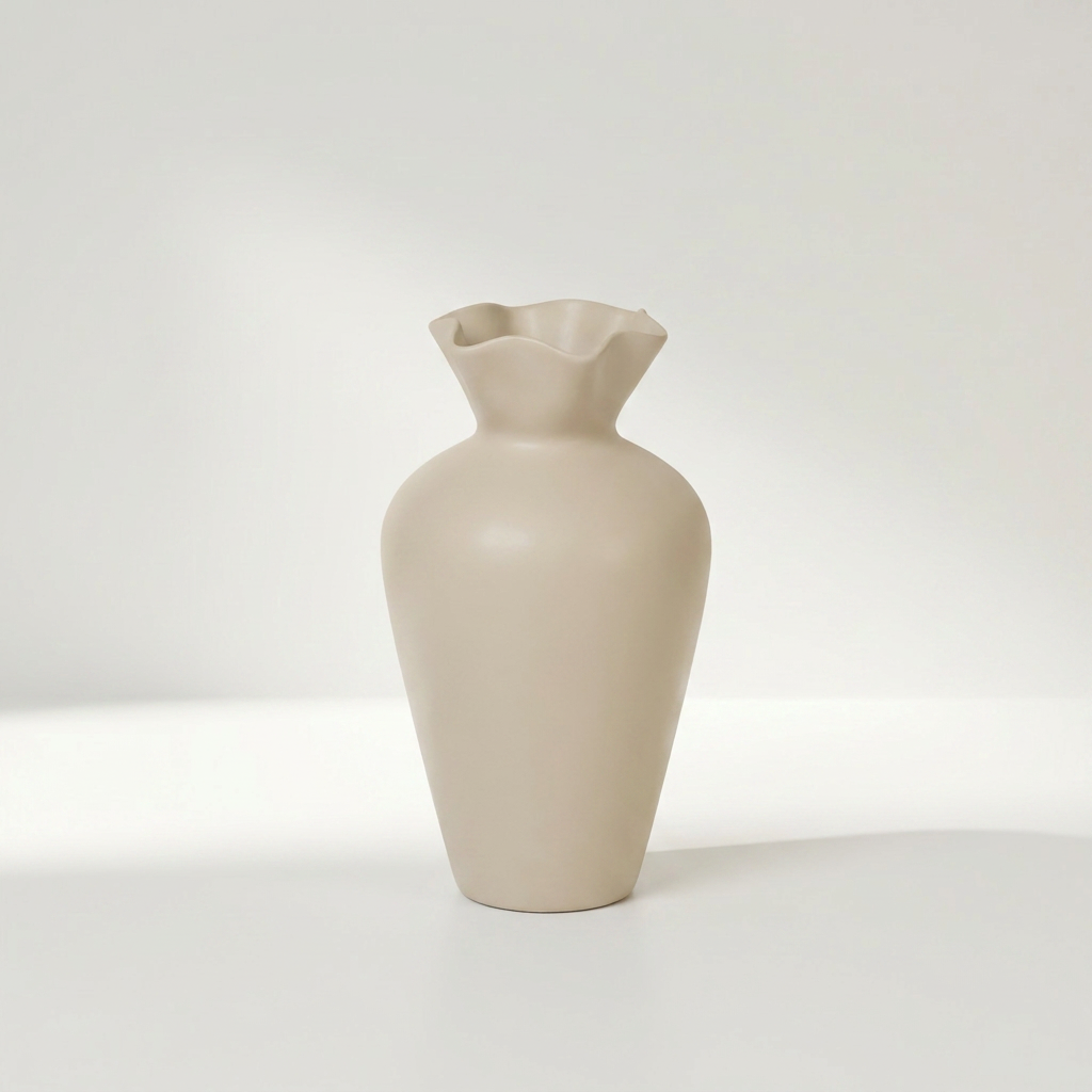 LUMA Keramikvase in Off-weiß mit blütenförmiger Öffnung, ca. 16 x 29 cm – Lorenz Laurent Home